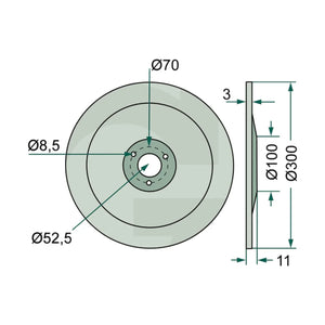 Schita dimensiuni Brazdar rulabil: neted, Ø 300 x 3 mm compatibil Amazone GRANIT 18031-34008