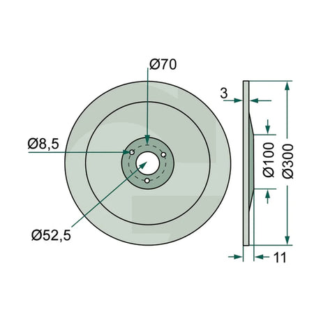 Schita dimensiuni Brazdar rulabil: neted, Ø 300 x 3 mm compatibil Amazone GRANIT 18031-34008