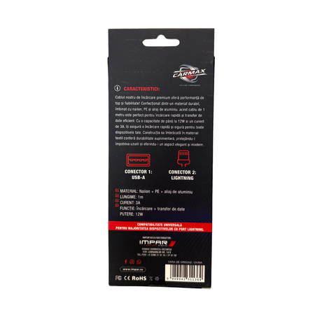 Cablu usb-a - lightning 12w carmax 1m 56635 – imagine 2