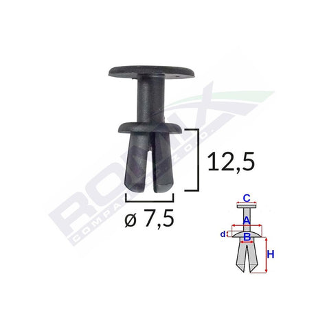 Clips fixare pentru bmw/skoda 7.5X12.5MM - negru set 10 buc Romix A16867