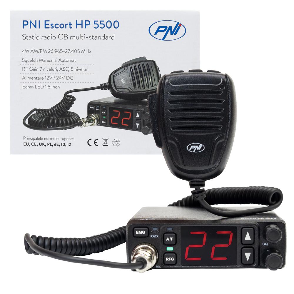 Statie radio cb Pni escort HP 5500, multistandard, 4W, am-fm, 12V/24V, asq, rf gain, mufa de bricheta inclusa PNI-HP5500
