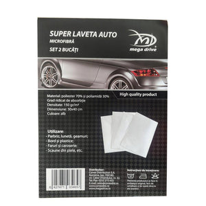 Super laveta auto microfibra alba 30X40 cm (set 2 bucati) Mega Drive 103465