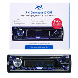 Radio MP3 player auto Pni clementine 8550BT, fata detasabila, 4X45W, 12V, 1 din, cu sd, USB, aux, rca PNI-MP3-8550