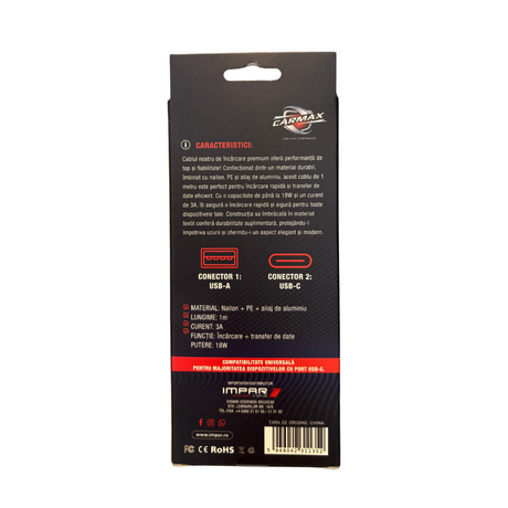 Cablu usb-a - usb-c 18w carmax 1m 56634 – imagine 2
