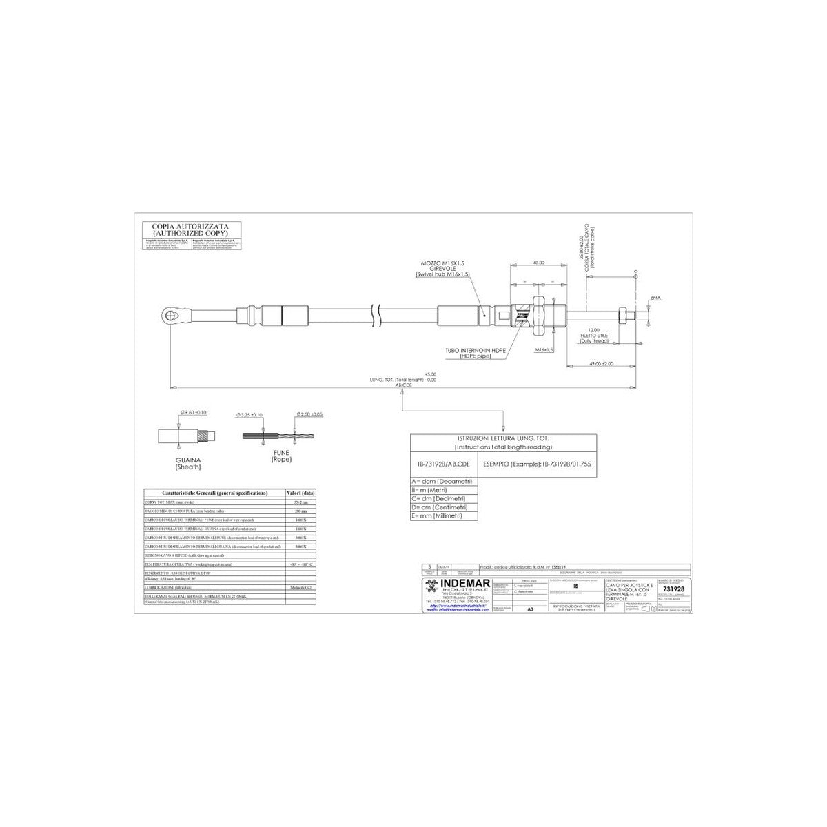 Cablu comanda distribuitor hidraulic INDEMAR IB-731928 3.0M – imagine 2
