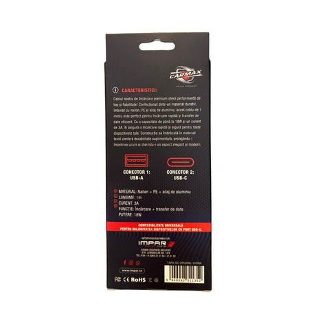 Cablu usb-a - usb-c 18w carmax 1m 56634 – imagine 2
