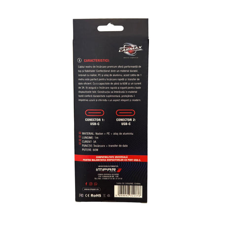 Cablu USB-C - USB-C 60W Carmax 1m 56636 – imagine 2