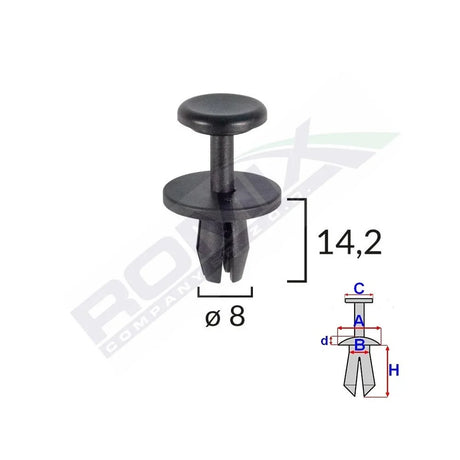 Clips fixare elemente exterioare pentru citroen/peugeot 8X14.2MM - negru set 10 buc Romix A17156 – imagine 2