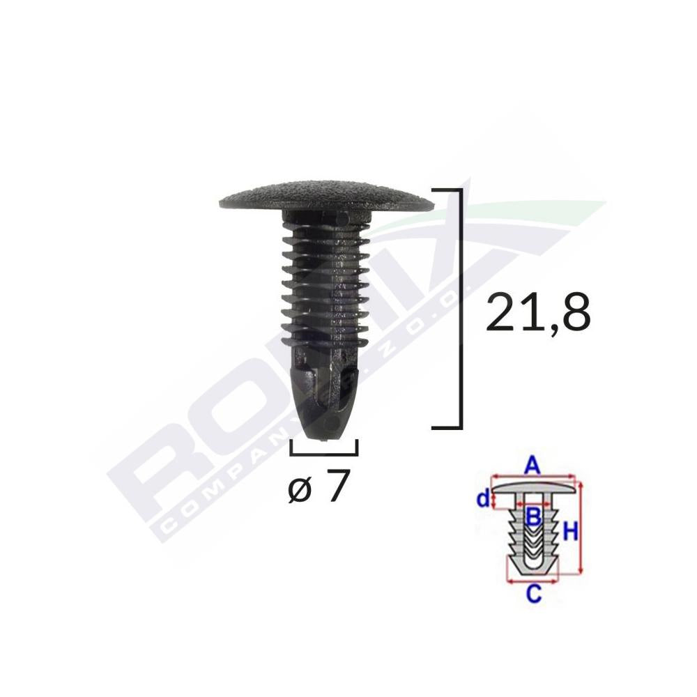 Clips tapiterie pentru honda/hyundai/toyota 7X21.8MM - negru set 10 buc Romix A175047C