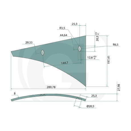 Schita dimensiuni Cormana - componenta frontala dreapta compatibila Kuhn GRANIT 56028 619200