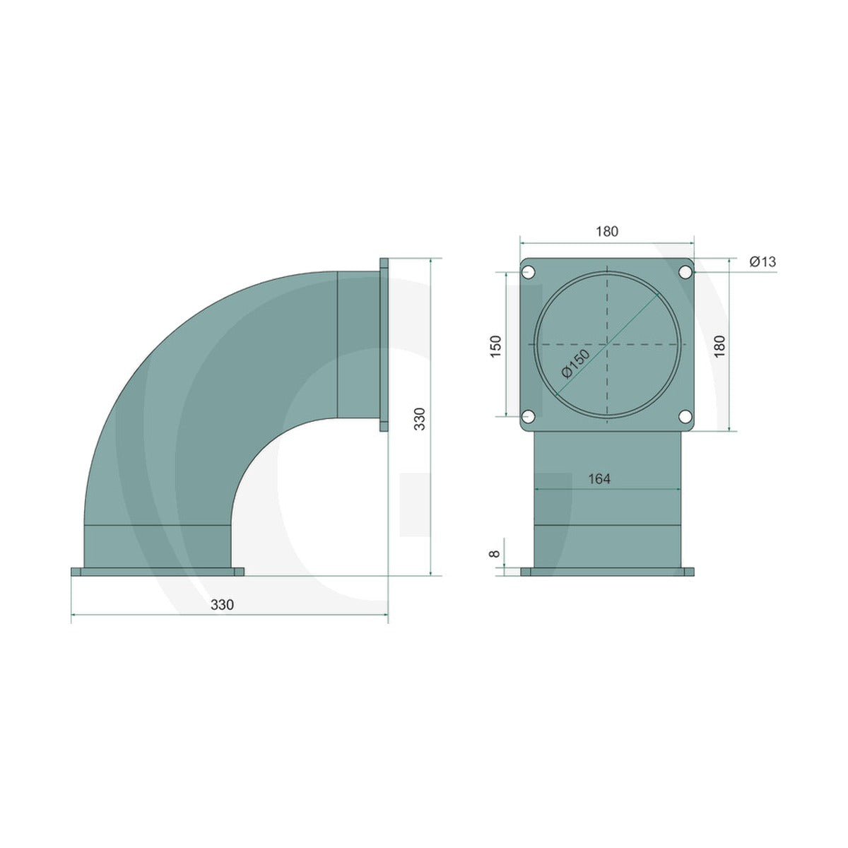 Schita dimensiuni Cot 6", 90° GRANIT 4050200562