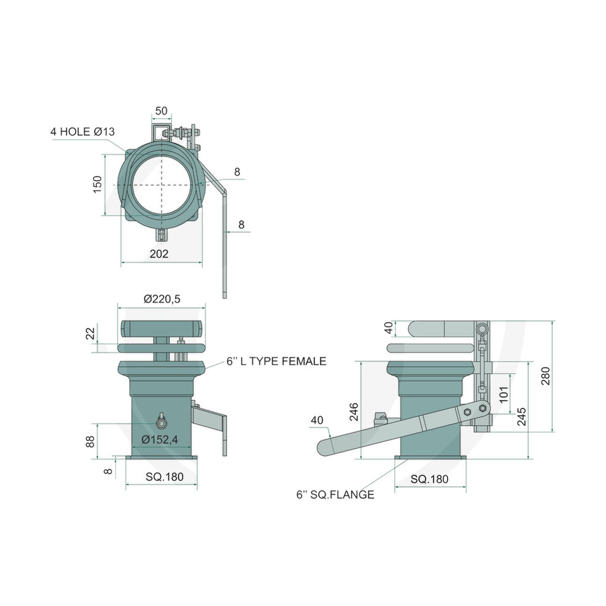 Schita dimensiuni Cupla rapida cu ventilatie GRANIT 4050218518
