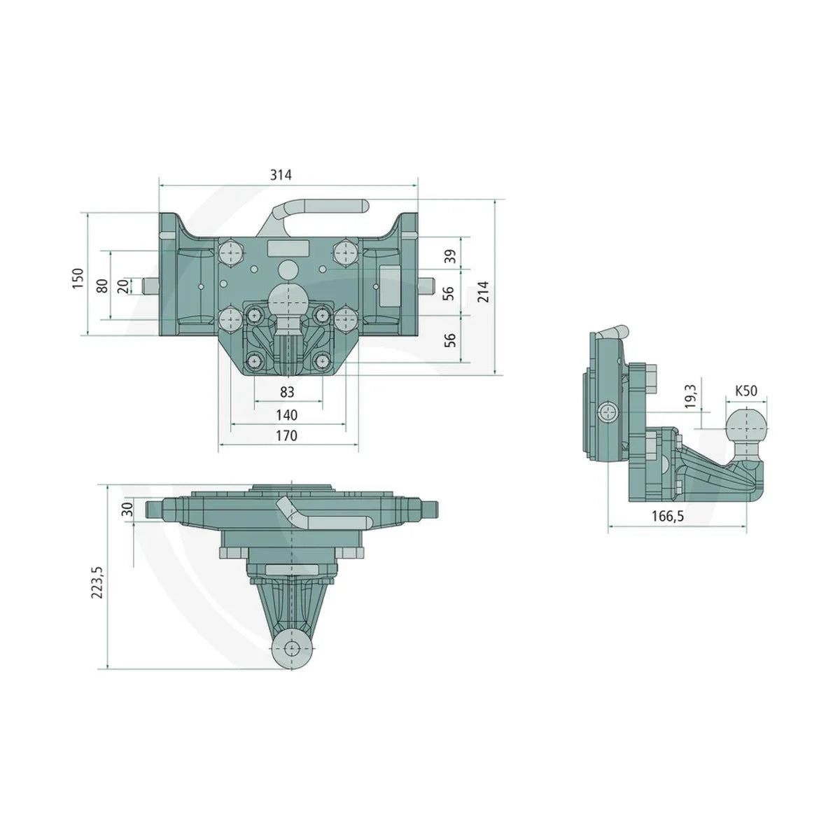 Schita dimensiuni Cupla tractare reglabila pe inaltime – bila 50 mm Scharmuller scharmüller 77707731403