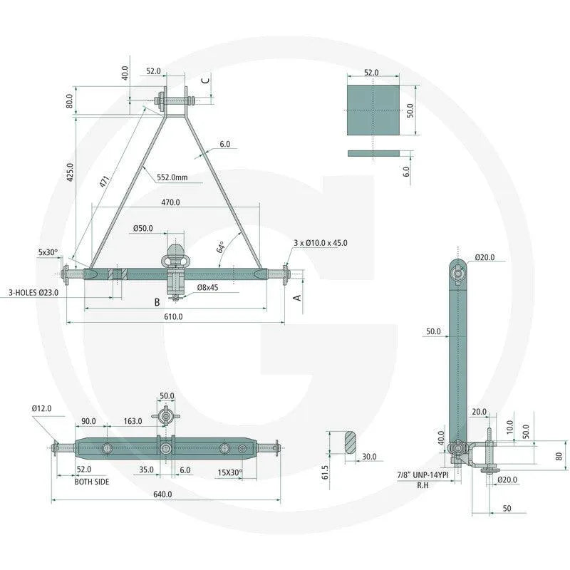 Cupla universala pentru remorca cu sistem de prindere in 3 puncte