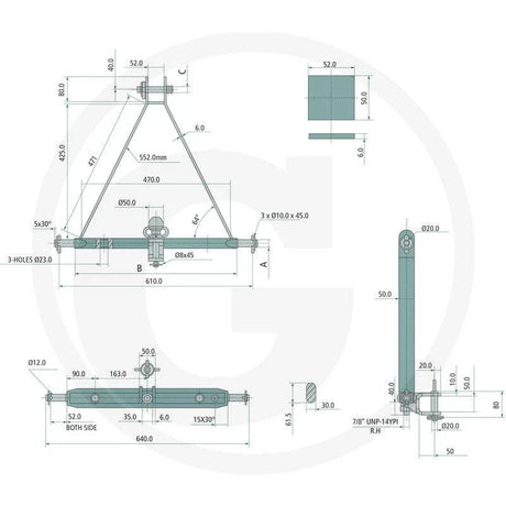 Cupla universala pentru remorca cu sistem de prindere in 3 puncte
