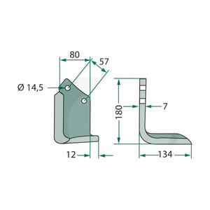 Schita dimensiuni Cutit partea dreapta in unghi drept GRANIT 180CEL-08R