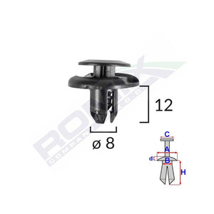 Clips fixare elemente roata pentru honda/mitsubishi 8X12MM - negru set 10 buc Romix B19239