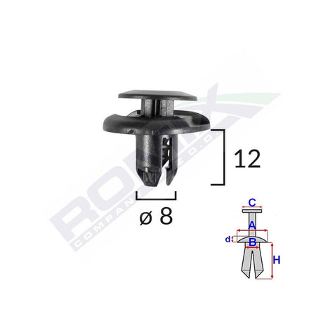 Clips fixare elemente roata pentru honda/mitsubishi 8X12MM - negru set 10 buc Romix B19239