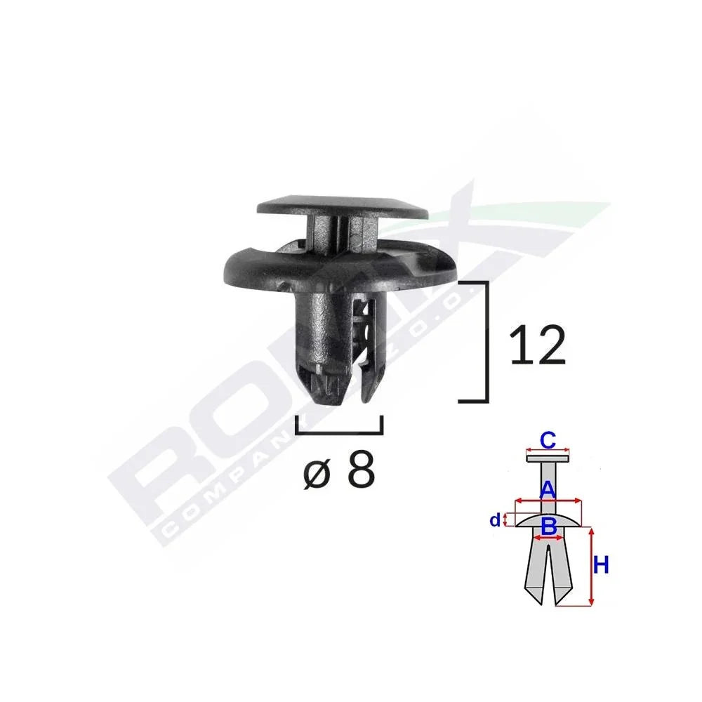 Clips fixare elemente roata pentru honda/mitsubishi 8X12MM - negru set 10 buc Romix B19239 – imagine 3