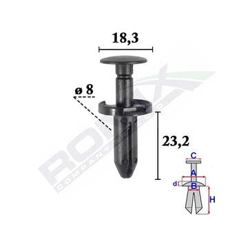 Clips fixare elemente exterior pentru Fiat, Jeep, Chrysler, dodge 8X23.2MM negru - set 10 buc Romix C70562