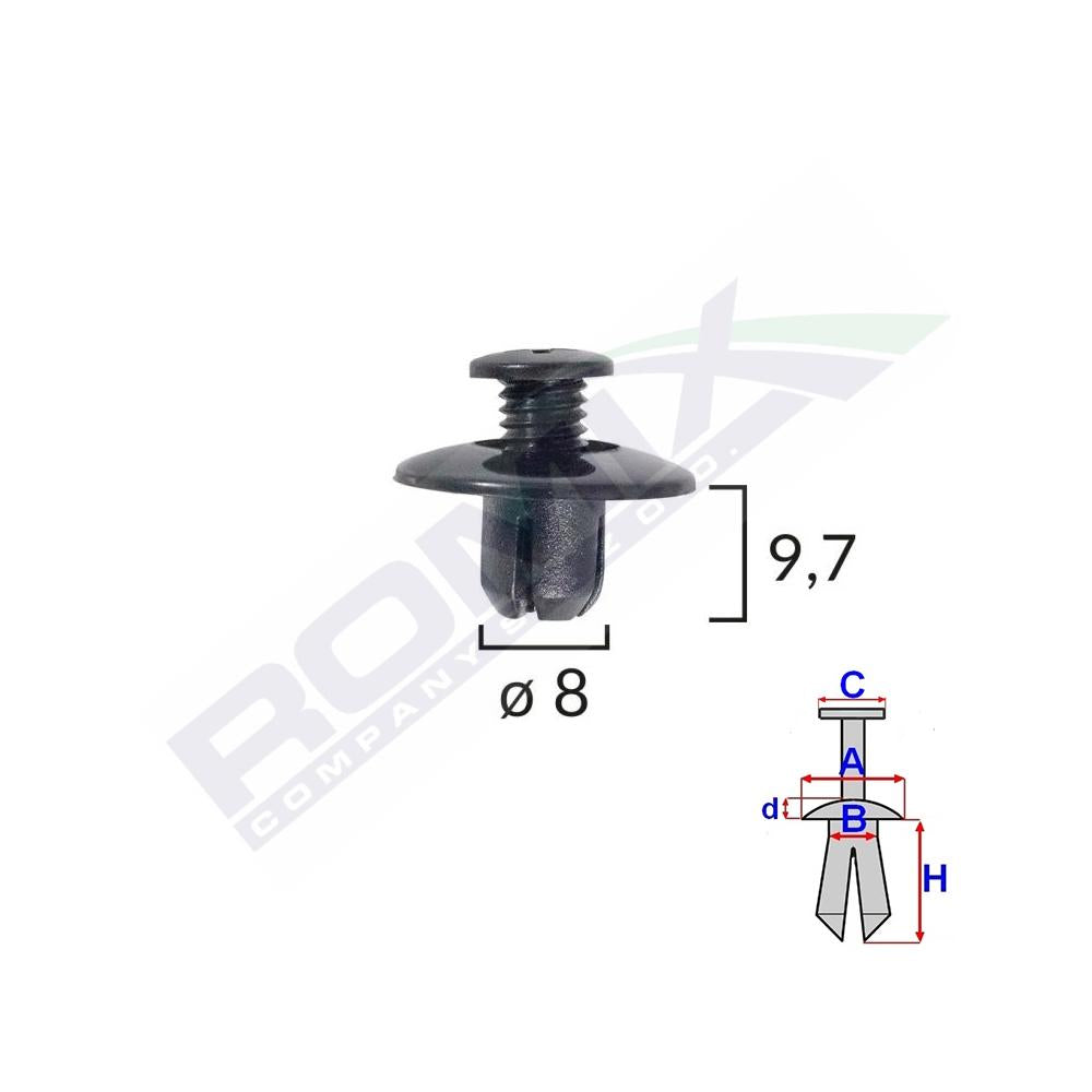 Clips fixare pentru mazda/toyota 8X9.7MM - negru set 10 buc Romix B22045