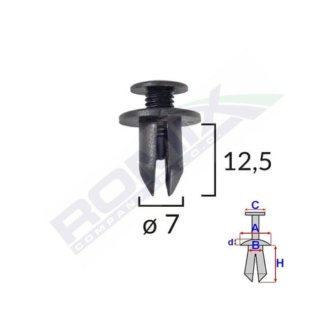 Clips fixare pentru Honda Subaru Toyota 7X12.5MM - negru set 10 buc Romix B14697