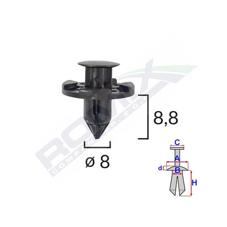 Clips fixare pentru nissan/mitsubishi 8X8.8MM - negru set 10 buc Romix B22088