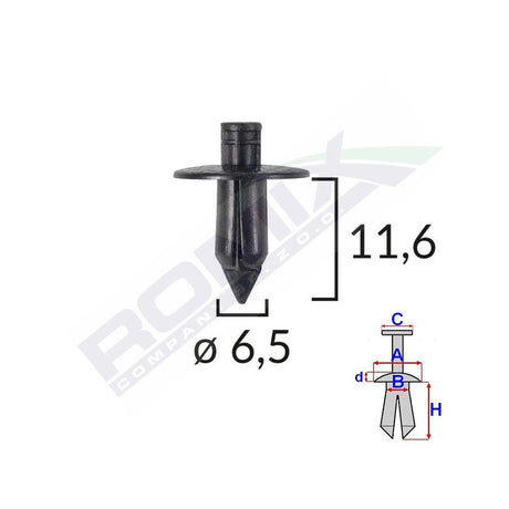 Clips fixare pentru Suzuki 6.5X11.6MM - negru set 10 buc Romix B21003