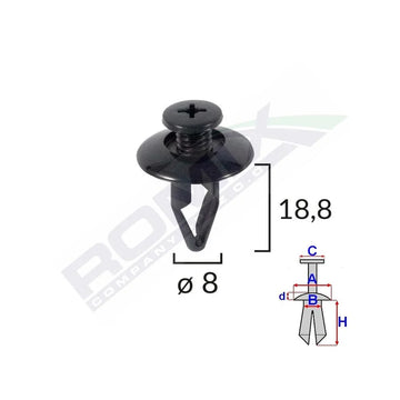 Clips fixare pentru kia/mazda/mitsubishi/nissan/kia 8X18.8MM - negru set 10 buc Romix B16858