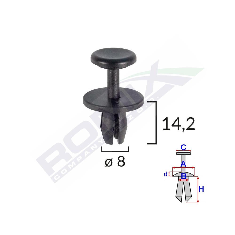 Clips fixare elemente exterioare pentru citroen/peugeot 8X14.2MM - negru set 10 buc Romix A17156