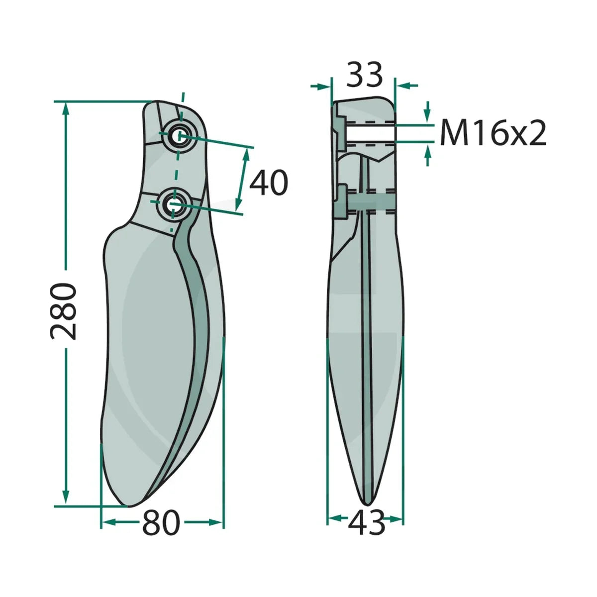 Schita dimensiuni Dinte grapa cu filet pentru fixare GRANIT 180RH106/B
