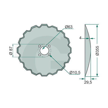 Schita dimensiuni Disc compensare dintat, Ø 355 x 4 mm compatibil Rabe GRANIT 18031-34005
