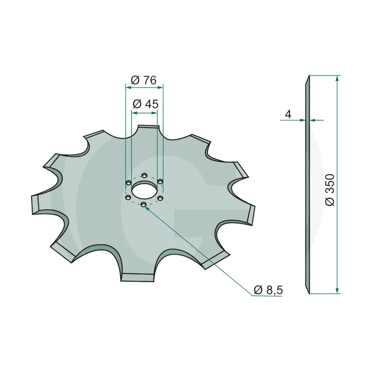 Schita dimensiuni Disc de semanat dintat, Ø 350 x 4 mm GRANIT 18031-34018