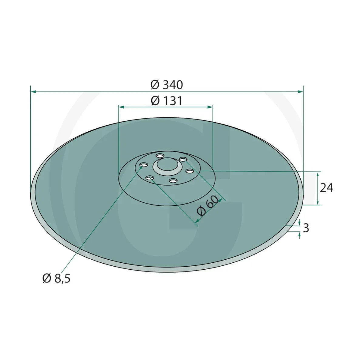 Schita dimensiuni Disc hexagonal neted, Ø 340 x 3 mm GRANIT 56031 23010201