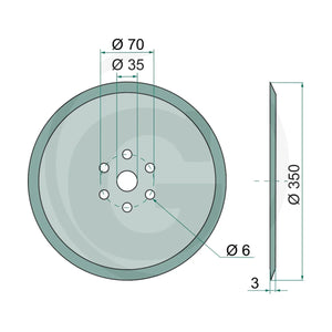 Schita dimensiuni Disc hexagonal plat 350mm fara lagar neted, Ø 350 x 3 mm compatibil Lemken GRANIT 56017 3490010