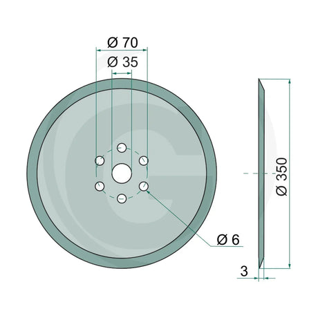 Schita dimensiuni Disc hexagonal plat 350mm fara lagar neted, Ø 350 x 3 mm compatibil Lemken GRANIT 56017 3490010
