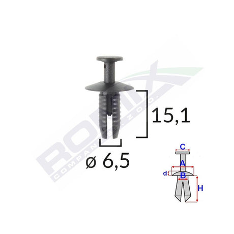 Clips fixare pentru audi/bmw 6.5X15.1MM - negru set 10 buc Romix 605064