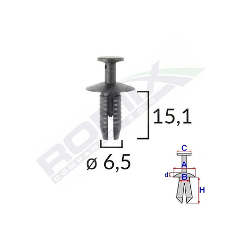 Clips fixare pentru audi/bmw 6.5X15.1MM - negru set 10 buc Romix 605064 – imagine 2