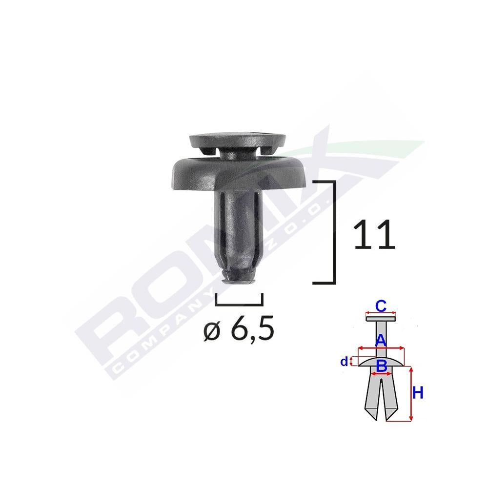Clips fixare pentru TOYOTA6.5X11MM negru set 10 buc Romix C60549