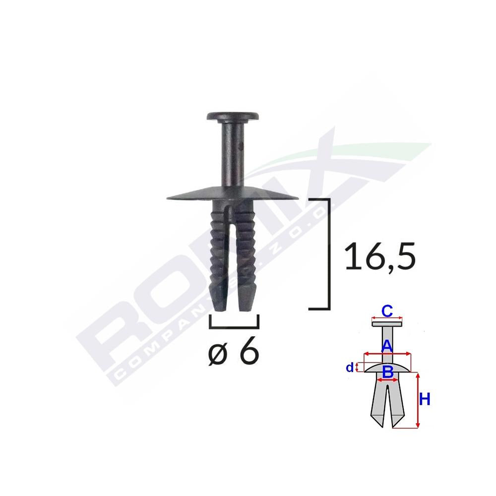 Clips fixare pentru bmw/mini/opel 6X16.5MM - negru set 10 buc Romix C10005