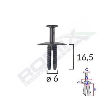Clips fixare pentru bmw/mini/opel 6X16.5MM - negru set 10 buc Romix C10005