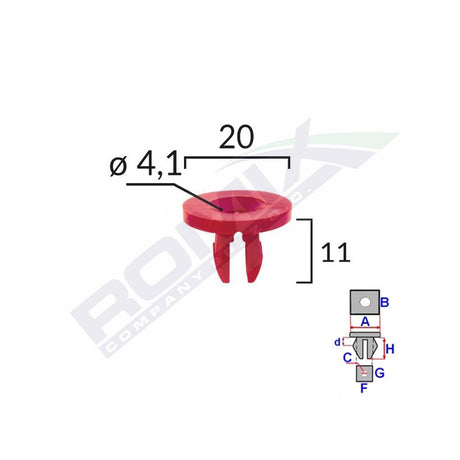 Clips fixare elemente motor pentru Ford 11X20MM - rosu set 10 buc Romix A82020