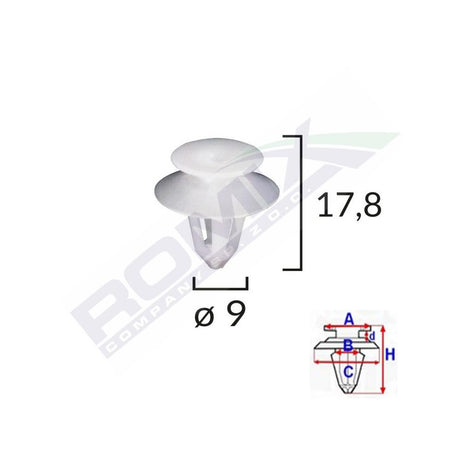 Clips tapiterie pentru mercedes/dacia Logan 9X17.8MM - negru set 10 buc Romix A82027
