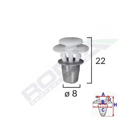 Clips fixare elemente exterioare pentru Seat Vw 8X22MM - alb set 10 buc Romix A81056 – imagine 2