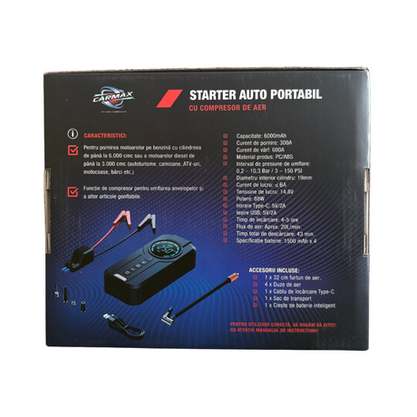 Jump starter pentru pornire masina carmax 6000 mah 56442 – imagine 2