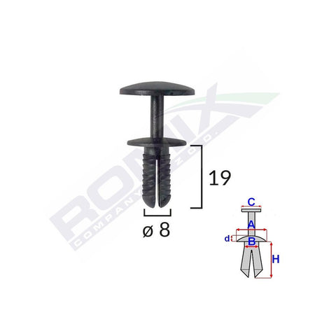 Clips fixare pentru Ford - 8X19MM - negru set 10 buc Romix 60117