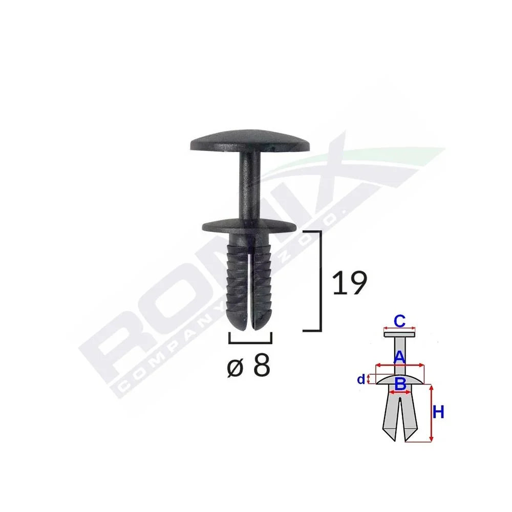 Clips fixare pentru Ford - 8X19MM - negru set 10 buc Romix 60117 – imagine 2