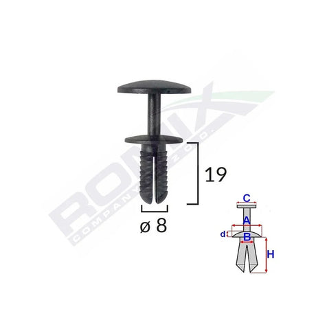 Clips fixare pentru Ford - 8X19MM - negru set 10 buc Romix 60117 – imagine 2