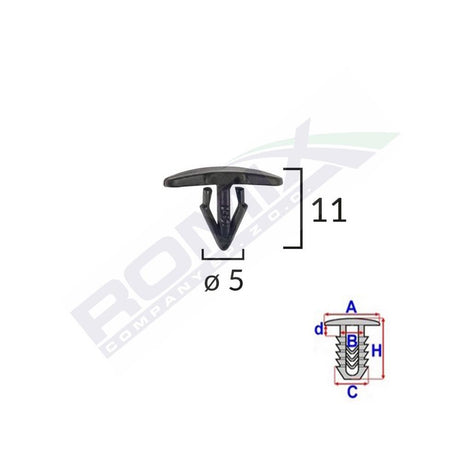 Clips tip garnitura pentru citroen/peugeot/renault 5X11MM - negru set 25 buc Romix A56050