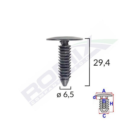 Clips tapiterie pentru gm 6.5X29.4MM - negru set 10 buc Romix B15543